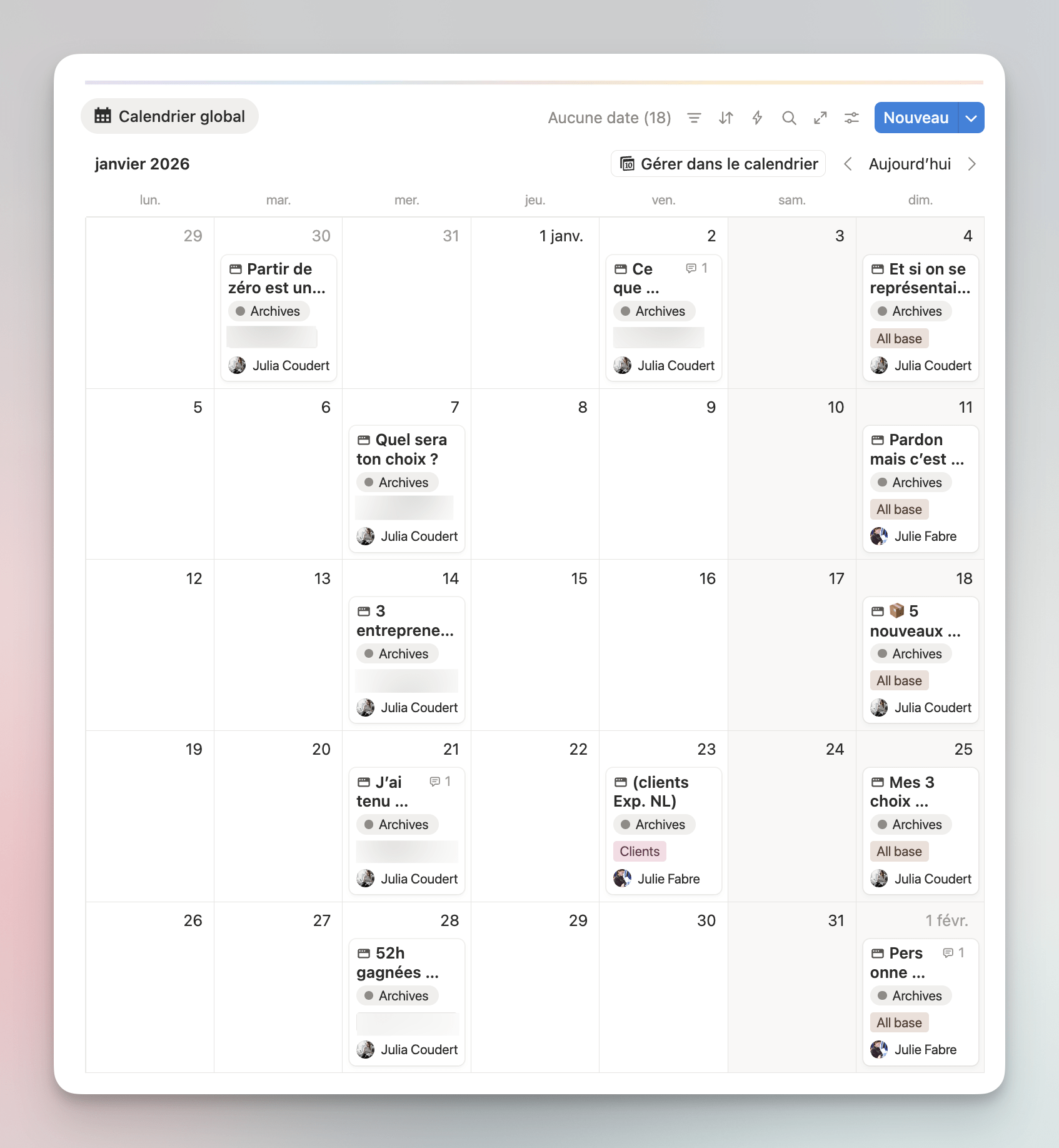 Calendrier Newsletters Notion